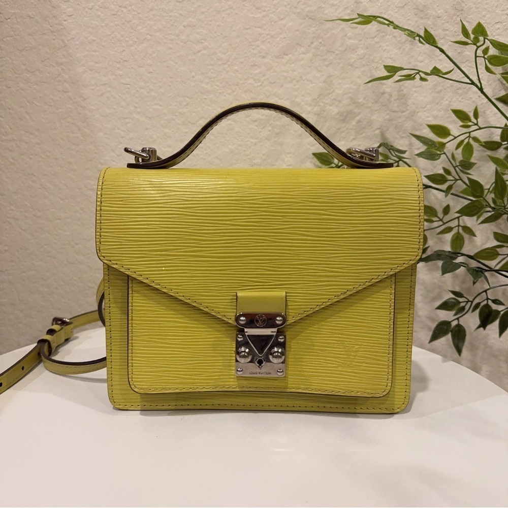 Authentic Vintage Louis Vuitton Epi Monceau BB with Strap Lemon Green Preowned
